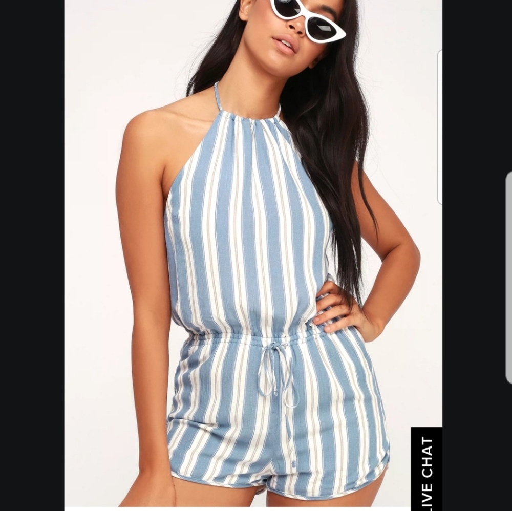 Lulu's Pier Blue/White Striped Halter Romper